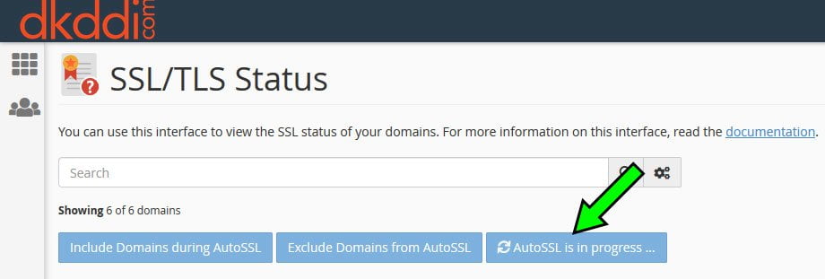 cPanel SSL/TLS click run AutoSSL