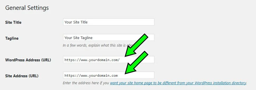WordPress URL settings
