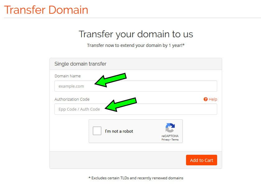 Domain transfer page form