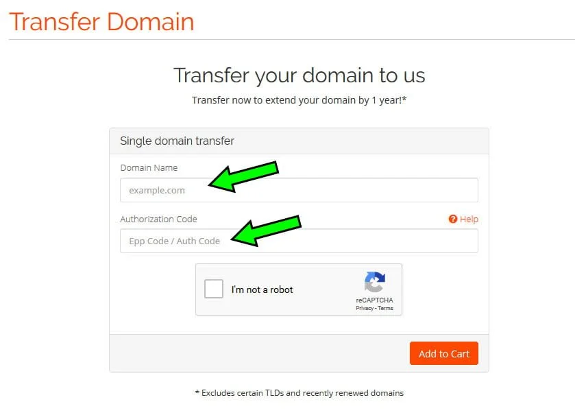 Domain transfer page form