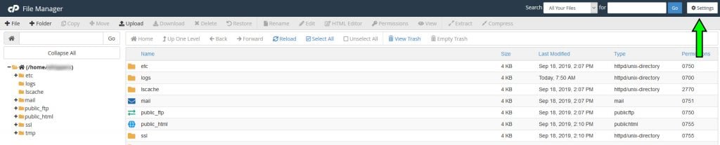 cPanel file manager htaccess location