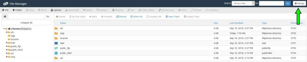 cPanel file manager htaccess location