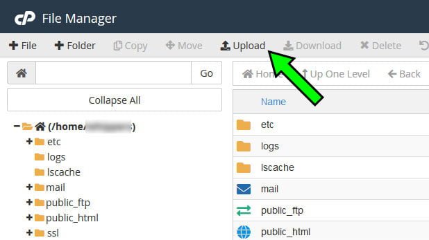 cPanel file manager upload